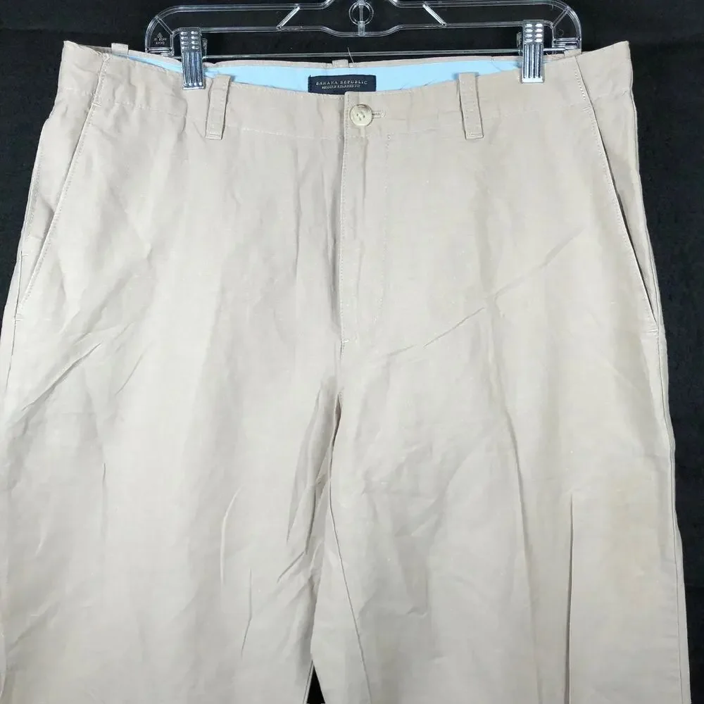 Banana Republic Mens Pants Tan Modern Relaxed Fit Linen Cotton Blend 35x32